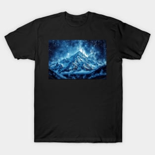 A Frozen Mountain Under a Starry Sky - Landscape T-Shirt